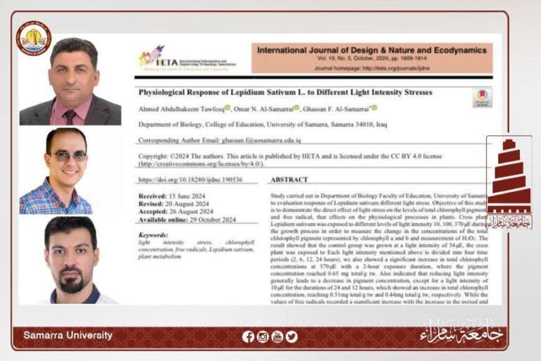 A research team from the University of Samarra publishes a joint scientific paper in one of Scopus’ indexed journals