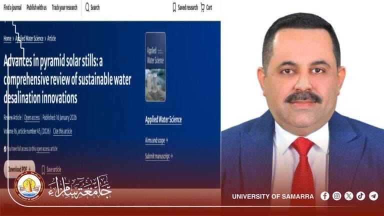 A faculty member at the University of Samarra Publishes Renewable Energy Research in Scopus and Clarivate Indexed Journal