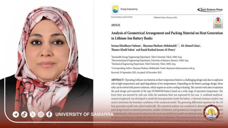 Academic Achievement At Samarra University Researcher Publishes Study on Lithium-Ion Battery Stability in Scopus-Indexed Journal