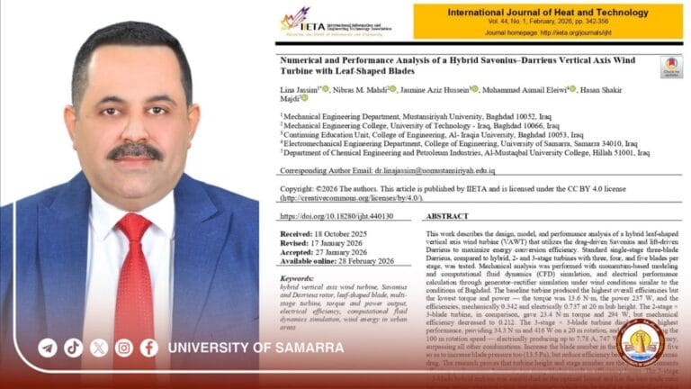 A professor at Samarra University publishes research in renewable energy in a journal indexed in Scopus.