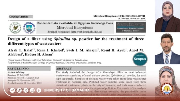 A research team at Samarra University publishes a joint scientific paper in a journal indexed in Scopus.