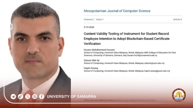Instructor at the University of Samarra Publishes Scientific Research in a Scopus-Indexed Journal