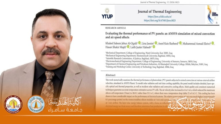 Professor Dr. Muhammad Ismail Eleiwi Publishes a Joint Research Paper in the Field of Renewable Energy within Scopus and Clarivate Databases